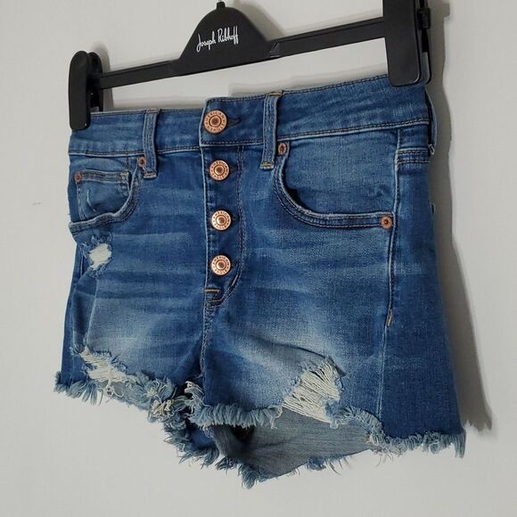 American Eagle button fly super stretch size 2 high rise jean shorts - Picture 2 of 8